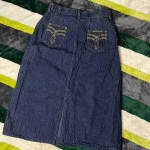 High-Rise Dark Blue Denim Midi Skirt Size 15/16